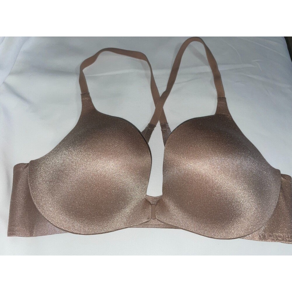 Victoria Secret 36B bra Push Up Satin Smooth sexy nude beige Front closure